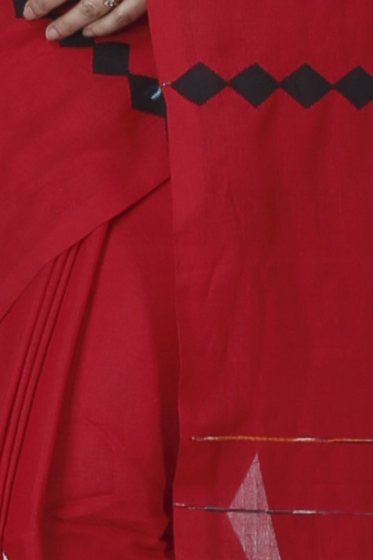 Red Pure Cotton Tika Applique Saree (1247)